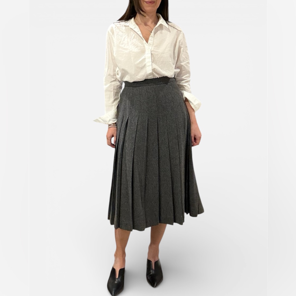Ll Bean Pleated Gray Midi Wool Skirt